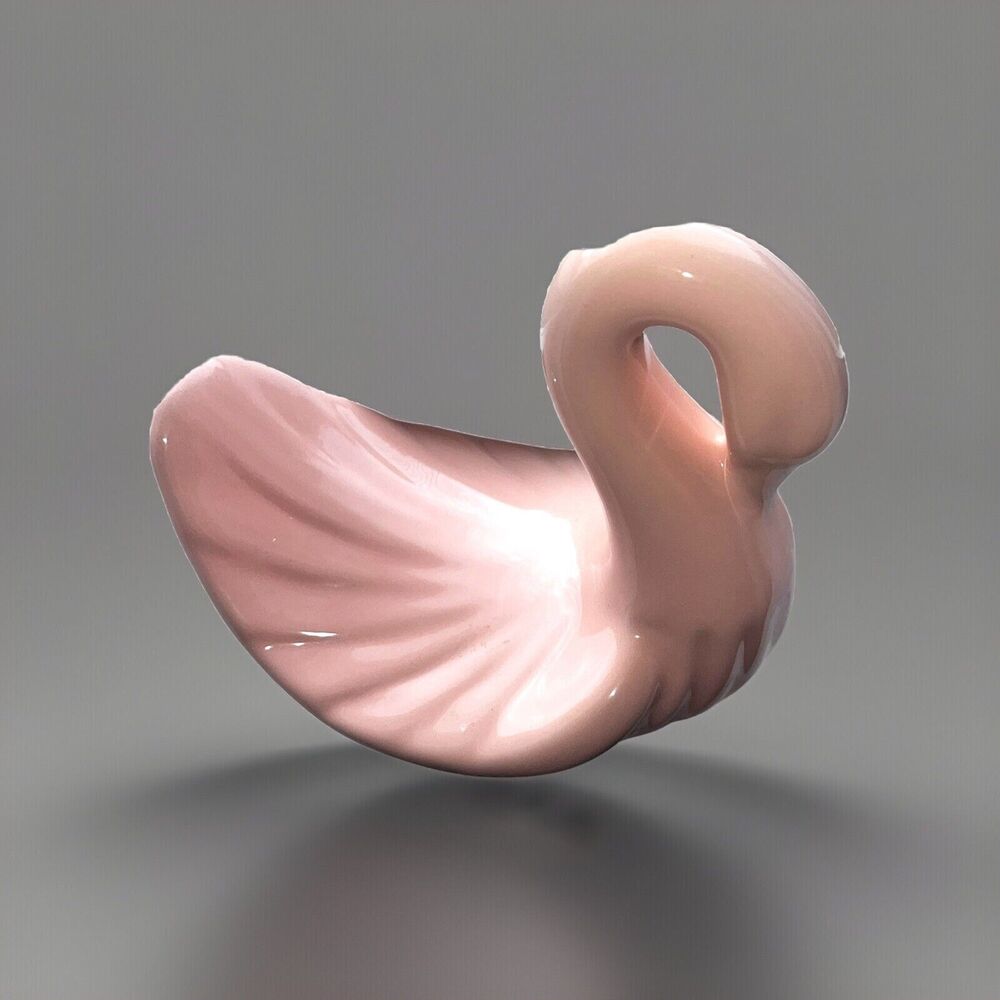 Vintage Peach Pink Ceramic Swan Washcloth Holder Bathroom Made In Tawain